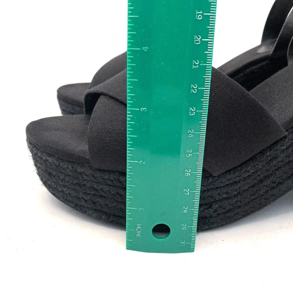 J.Crew Platform Sandals Womens 9.5‎ Black Espadrille High Heel Fabric Leather